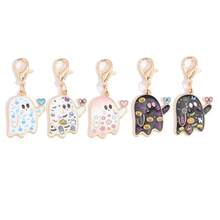 5Pcs Cute Cartoon Ghost Enamel Keychain Halloween Pumpkin Bat Heart Pattern Lobster Clasp Bag Charm, Zinc Alloy Pendant Halloween Party Gift Accessory - Gold - View 20
