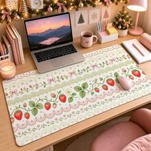 1pc Strawberry Lace Mouse Pad, Vintage Scalloped Ribbon, Bow And Floral Berry Pattern Extended Desk Mat For Home Office And Gaming, Sizes S/M/L/XL - View 7