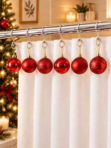 OBOVAY 24Pcs Christmas Red Ball Shower Curtain Hooks Set, Decorative Xmas Shower Curtain Rings, Christmas Bathroom Decor, Winter Home Decor, Christmas Tree Hanging Ornaments,Smooth Sliding Design, Fit Most Shower Curtain Rods, Easy To Install And Remove. - Multicolor - View 7