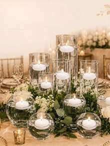 Small White Floating Candles For Wedding, Birthday Party, Shower, Date, Dinner, Wedding Decor/Party Decor, Cylinder Vase, Wedding Centerpiece, Party And Bathroom Decor - Multicolor - View 2