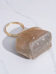 鑲鑽裝飾晚宴包，不對稱手提包，Mine Bag，派對精緻圓柄手提包，手機包，口紅包，時尚歐美女款包 - 香檳色 - 查看 8
