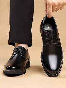 Men Classic Lace-Up Derby Shoes, Sleek Formal Business Footwear For Office & Ceremony - Black - View 5