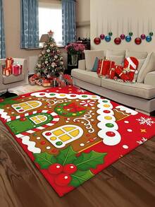 Christmas Gingerbread House Gift Decor Print, Oversized Welcome Door Mat, Floor Area Rug, Machine Washable, Bath Mat, Suitable For Living Room, Bedroom, Bathroom, Kitchen, Home Decor, Room Decoration, Thickened Flannel Material - A - View 11