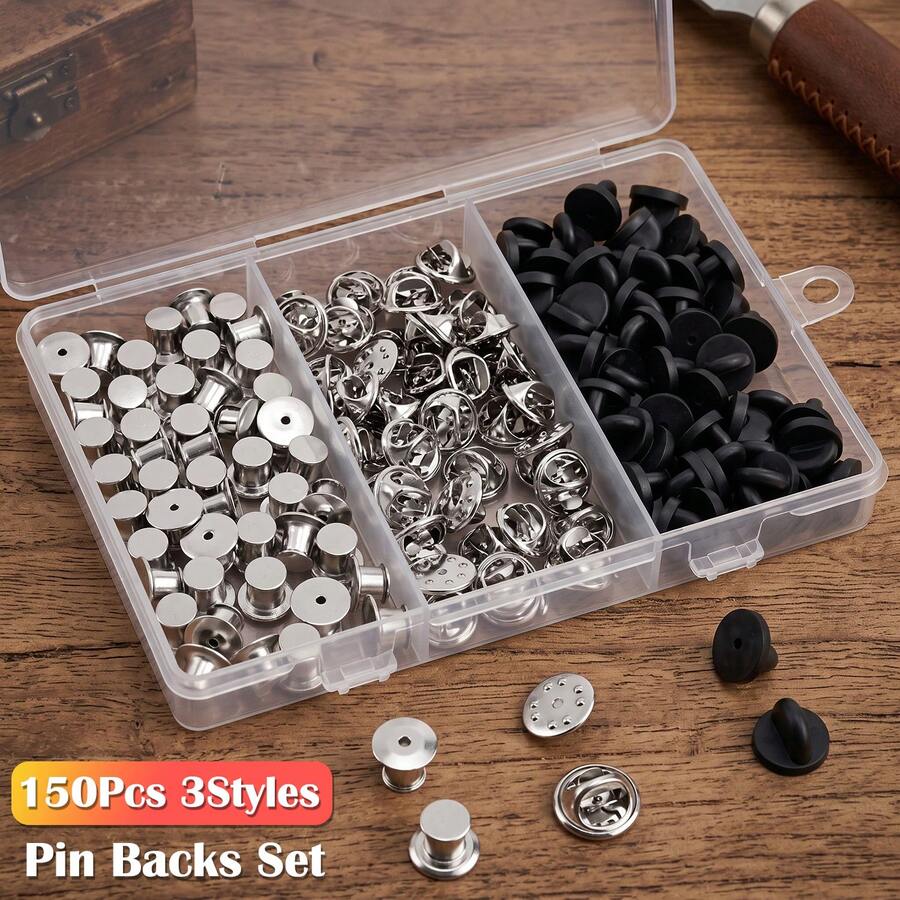 150Pcs 3 Style Pin Backs Set Locking Rubber Metal Pin Backs Clasp Pin Keepers For Enamel Pins Badges Brooches Lapel Pins DIY - 150Pcs-3tyles - View 1