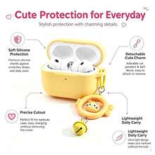 Cute Viral Red Cat & Fish Protective Case Compatible With Apple 543/Pro Bluetooth Earbuds - Yellow - View 2