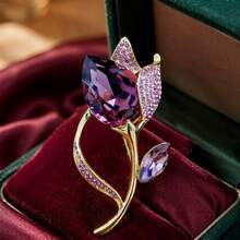 Cross-Border Luxury Purple Crystal Tulip Brooch, Alloy Rhinestone Flower Pin, Suit Coat Dress Accessory Corsage - Multicolor - View 3