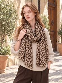 1pc Women's Leopard Print Fashion Street Style Sexy Personalized Polyester Scarf, Suitable For All Seasons Daily Wear - Camel - View 4