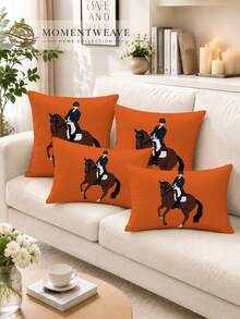 2pcs,Fashionable And Comfortable Cushion Covers,With Simple Vector Illustration Of Horse Rider In Formal Attire,Polyester Fiber Material,Hidden Zipper,No Filling,Suitable For Home Decor,Living Room Decor,Pillow Covers,Cushion Covers,Sofa Decorative Cushions,Home Decor,Pillow Covers,Soft Cushions. - Multicolor - View 2