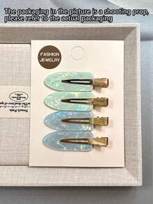 4pcs Fresh Iridescent Shell Pattern Women's Hair Clips, Versatile Hair Accessories For Daily Commute, Date, Picnic, Photo, Casual Wear - Multicolor - View 8