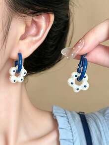 1 Pair Sweet Enamel Polka Dot Flower Stud Earrings, Fashionable Contrast Color Earrings, Cute Earrings For Women - Multicolor - View 5