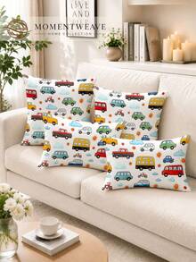 1/2pcs Vintage Cartoon Car And Bus Design Pillowcases, Multiple Sizes Available, Zipper Closure - Perfect For Sofa, Bedroom, Patio Decor, Decorative Lumbar Pillow, Cushion Cover, No Pillow Insert - Multicolor - View 3