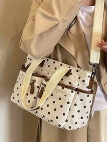 Minimalist Simple Multi-Pocket Multi-Purpose Multi-Strap Tote Bag Shoulder Bag Handbag Crossbody Bag Polka Dot Large Capacity - Beige - View 4