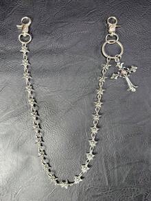 Cross Pants Chain Waist Chain Lobster Clasp Pendant Wallet Chain Vintage Chain Double Layer Chain Hip Hop Punk Jeans Chain Pocket Chain Men's Key Chain Multi-Element Pants Chain - Ancient White K - View 2