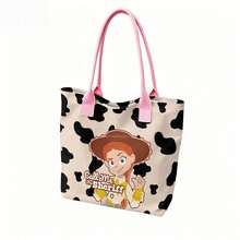 Miniso Disney Toy Story Jessie Call Me The Sheriff Canvas Tote Bag, Cow Print Shoulder Bag With Handles For Daily Use - Pink - View 4