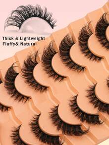 7 Pairs Fox Eye False Eyelashes, Fluffy Lightweight Soft, Create Natural Makeup Effect, 3D Faux Mink False Eyelashes, Reusable For Daily Makeup, Strip False Eyelashes, Eyelashes, False Eyelashes - Black - View 5
