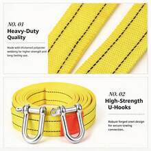 1 Set 5m 5T Heavy Duty High Strength Wear-Resistant Nylon Car Tow Rope, Universal Emergency Vehicle Rescue Tow Strap, Bright Yellow Flat Webbing, Includes 2 Metal D-Shaped Shackles, Suitable For Cars, SUVs, Trucks, Off-Road Rescue - A - View 6
