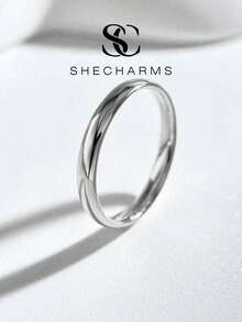 1pc Women's Smooth Solid Color Ring, Elegant Jewelry Gift, Suitable For Daily Wear Or Party - Silver - View 1