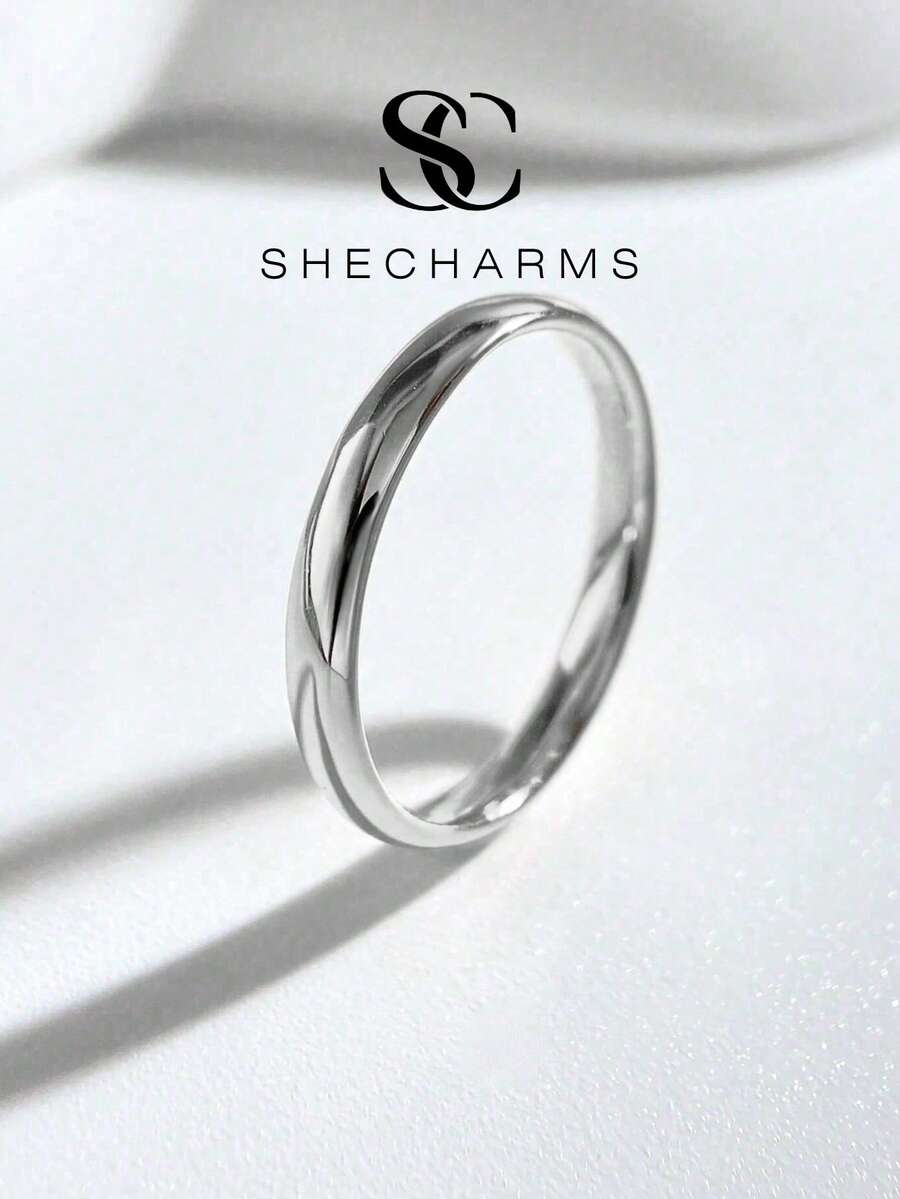 1pc Women's Smooth Solid Color Ring, Elegant Jewelry Gift, Suitable For Daily Wear Or Party - Silver - View 1