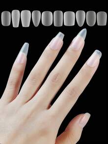 120pcs/Box Matte Soft Fake Nails, Transparent Almond Shape Removable Gel Press-On Nails, Short T-Shape Round Tip Oval Capsule Nail Tips, DIY Wearable Nail Art Supplies - Clear - View 5