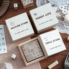 A Set Of 25 Weather-Themed Stamps, Suitable For Handmade Crafts, Student Journals And Diary Decoration; Packaged In A Wooden Box; Includes 3 Different Designs. - Reference Selection - View 2