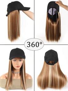 Synthetic Hat Wig With Long Straight Black Hair Baseball Cap Hair Extension Stylish & Convenient All-In-One Design For Women - Multicolor - View 4