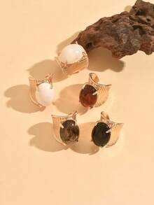 1/5pcs Vintage Exaggerated Geometric Metal Striped Inlaid Faux Gemstone Wide Band Charm Rings, Luxurious Elegant Style Suitable For Wedding, Party, Vacation, Daily Wear, Street Style, For Women And Couples, Holiday, Birthday, Multi-Purpose Gift - Multicolor - View 2