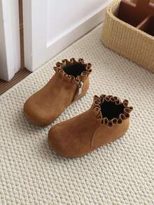 1 Pair Baby Boots, Vintage Brown Baby Ankle Boots, Delicate Suede, Side Zipper Easy On/Off, Soft Sole Non-Slip - Khaki - View 2
