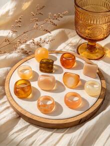 6Pcs/Lot Fashion Elegant Simple Resin Rings For Women Men Geometric Shape Suitable For Daily Parties Autumn Winter Outfits Vacations Gifts Wearing - Brown - View 4