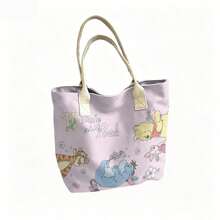 Miniso Disney Winnie The Pooh Canvas Tote Bag With Cute Eeyore Tigger Piglet Print Shoulder Bag With Handles For Daily Use - White - View 5