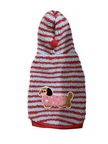 1pc Autumn/Winter Dog Clothes Cartoon Striped Dachshund Leash-Compatible Two-Legged Fleece Hoodie For Bichon, Teddy, Small Dogs, Thickened Warm Pet Apparel - Multicolor - View 10