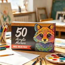 Spidol Akrilik Flysea untuk Melukis Kaca, Spidol Lukis Lembut yang Dapat Dilapisi, 50 Warna, Ujung Ganda, Daya Tutup Tinggi, Tidak Luntur, Warna Cerah, Cocok untuk Mahasiswa Seni - Set - View 14