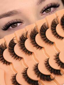 7 Pairs Fox Eye False Eyelashes, Fluffy Lightweight Soft, Create Natural Makeup Effect, 3D Faux Mink False Eyelashes, Reusable For Daily Makeup, Strip False Eyelashes, Eyelashes, False Eyelashes - Black - View 6