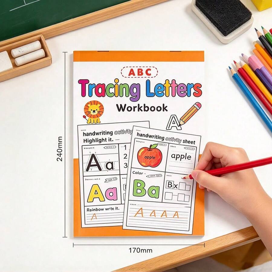 1Pc 26 Uppercase & Lowercase English Letters Tracing Workbook, Pen Control Practice Copybook, Handwriting Tracing & Coloring Cognitive Book, Early Learning English Exercise Book For Kids Ages 3-6, Preschool Primary School Supplies - Multicolor - View 1