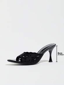 Women's Mirror Pointed Toe Open Toe Mule Sandals With Rhinestone Decor, Formal Slip-On Wine Glass Heel Stiletto High Heels, Black Summer Party Evening Wedding Commute Outdoor Wear - Black - View 4