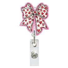 1pc Valentine's Day Glitter Heart English Letter Bow Retractable Easy Pull Rotating Badge Reel For Nurses - Multicolor - View 11