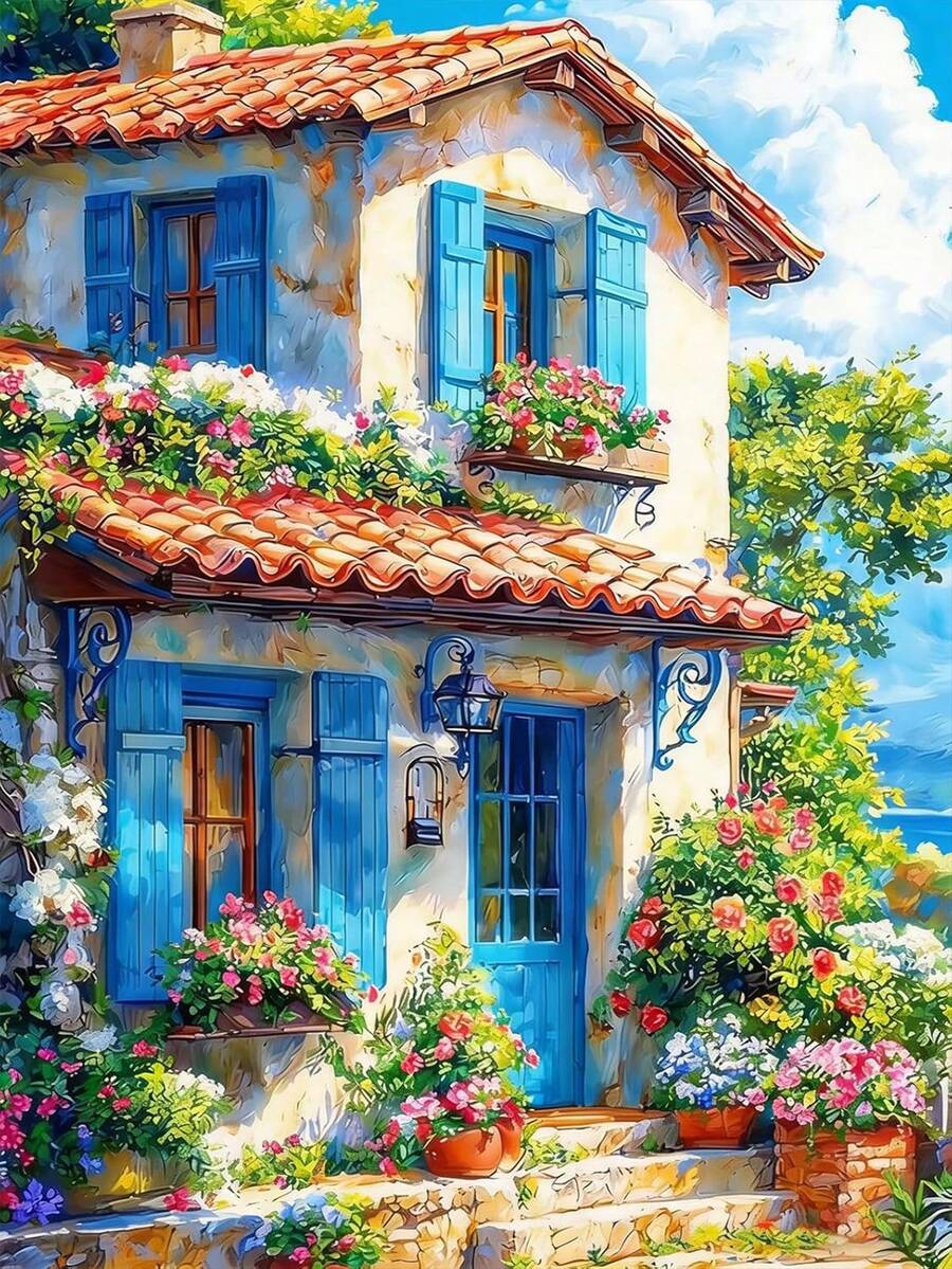 1pc DIY Diamond Painting Sticker Embroidery Landscape Cottage Home Decor Full Drill 30*40cm/40x50cm - Sets - View 1
