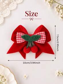2pcs Plaid Cherry Bow Hair Clips For Girls, Cute Hairpin, Party Daily Hair Accessories - Multicolor - View 5