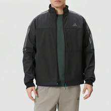 Adidas Men's Windproof Casual Sports Basic Versatile Solid Color Woven Business Casual Warm Jacket - Black - View 3