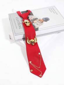 1pc Halloween Party Skeleton Decorative Tie, Gold Rhinestone Skull Wings Pre-Tied Necktie, Dark Cosplay Costume Accessory - Multicolor - View 10