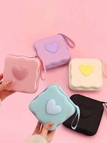 Portable Large Capacity Data Cable Storage Bag, Cute Heart-Shaped Candy Color Zipper Storage Bag, Digital Accessories Storage Box, Anti-Drop Zipper Bag, Can Store Data Cables/Earphones/Coins/Keys/Small Documents/USB Flash Drives/CCD Cameras Etc. - View 12