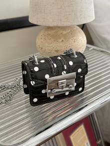 1pc Girls Polka Dot PU Snap Closure Minimalist Small Square Mini Crossbody Chain Bag Suitable For All Seasons Daily Use - A - View 9