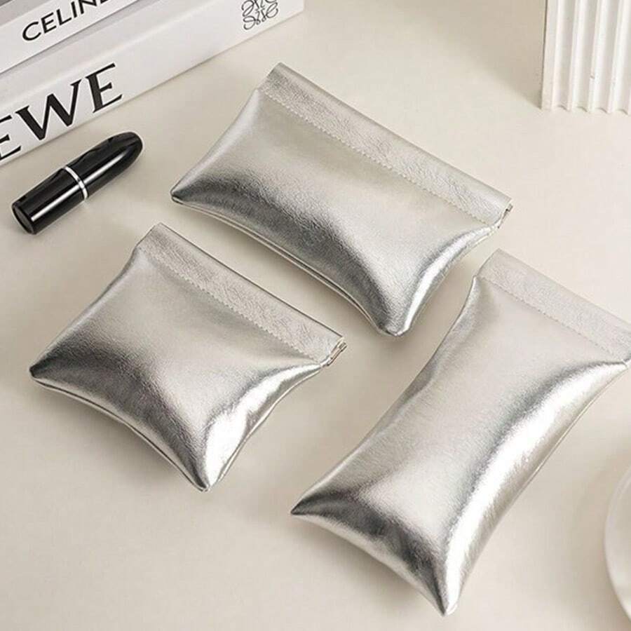 Metal Spring Clip Small Pouch, Luxury Cool Silver Tone Mini Bag ...