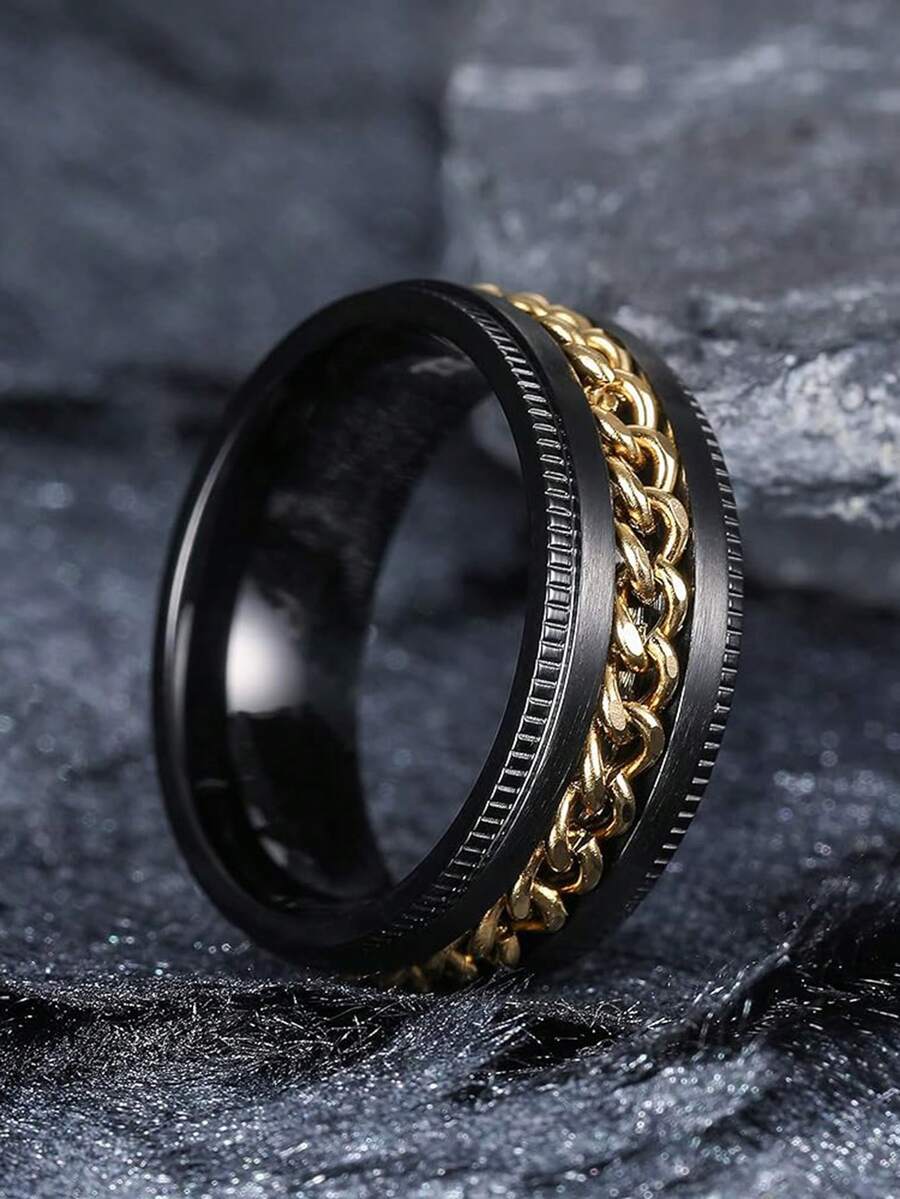 1pc Charming Ring Women Wedding Engagement Party Jewelry Valentine's Day Gift - Black + Gold - View 1