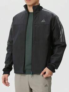 Adidas Men's Windproof Casual Sports Basic Versatile Solid Color Woven Business Casual Warm Jacket - Black - View 1