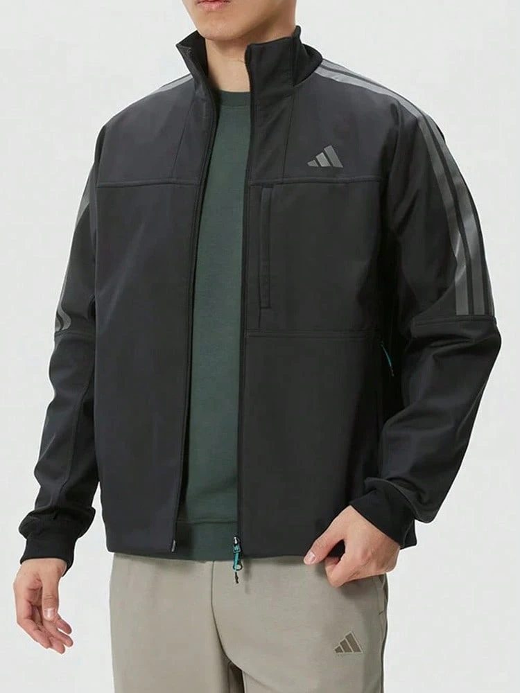 Adidas Men's Windproof Casual Sports Basic Versatile Solid Color Woven Business Casual Warm Jacket - Black - View 1