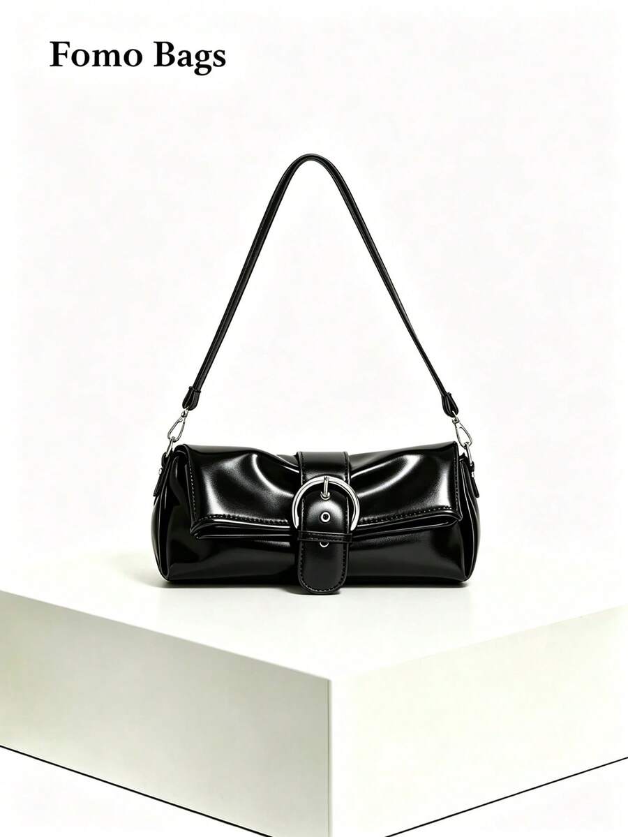 Niche Design Vintage Pillow Bag For Women, Versatile Fashion Commute, Outing, Daily Shopping, Black Cylindrical Handbag, Crossbody Bag - Black - View 1
