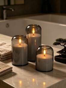 3pcs Gray Curved Flameless LED Pillar Candles, Battery Operated Candles For Home Decor, Wedding Decor, Room Decor, Table Decor, Halloween, Christmas, Valentine's Day (Batteries Not Included) - Grey Curved - View 7