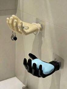 1pc/2pcs Set (Black+White) Creative Hand-Shaped Wall-Mounted Hook Storage Rack, Multi-Functional Jewelry Organizer & Soap Dish, Space-Saving Storage Shelf For Bathroom, Bedroom, Vanity, Home - Multicolor - View 3