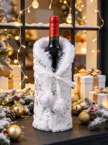 1pc Golden Snowflake Plush Christmas Bottle Decoration Set For Christmas Party Gathering - View 8
