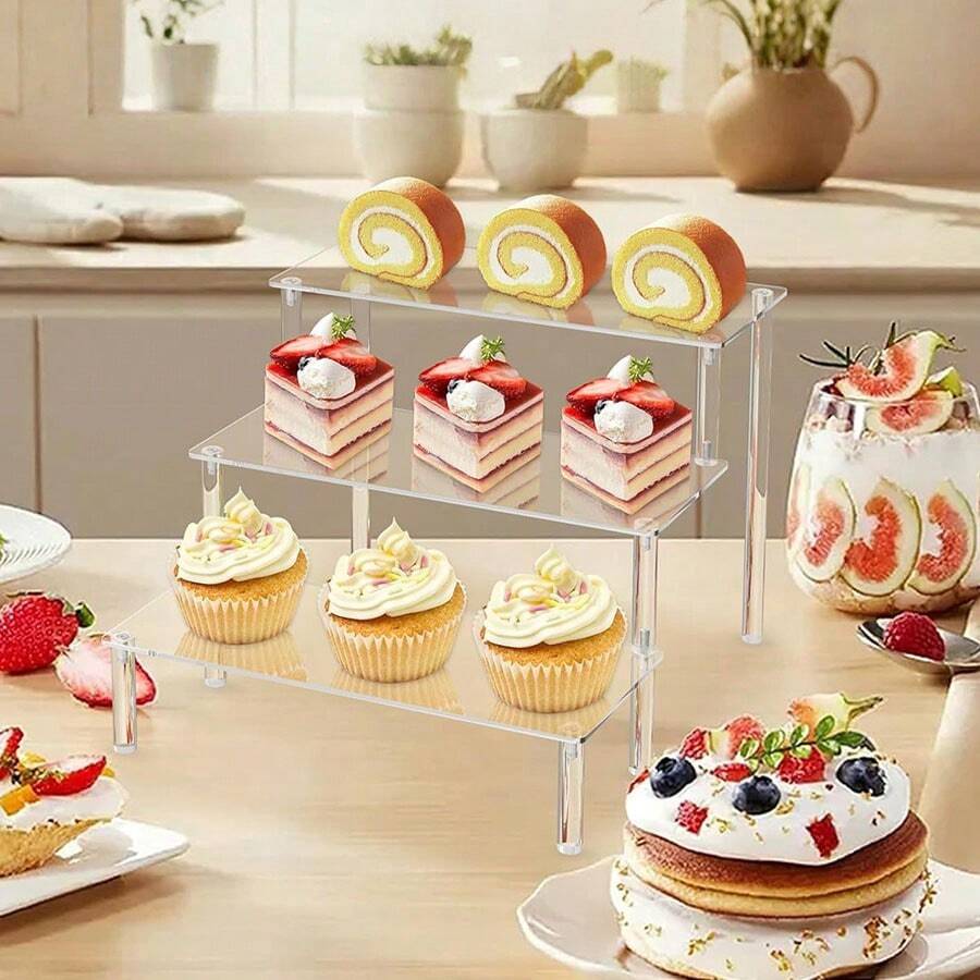 Acrylic Cake Display Stand Desktop Display Rack Tea Party Display Stand Trapezoid Tiered Combination Display Rack Dessert Stand Birthday Party Wedding Cake Stand - Clear - View 1